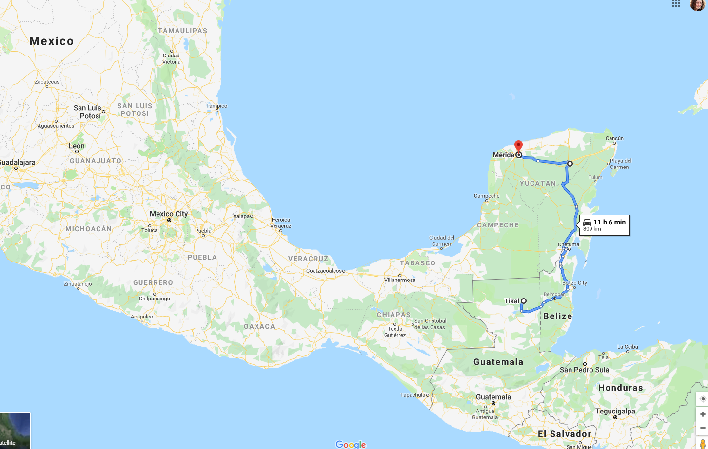 Road Trip through Central America map